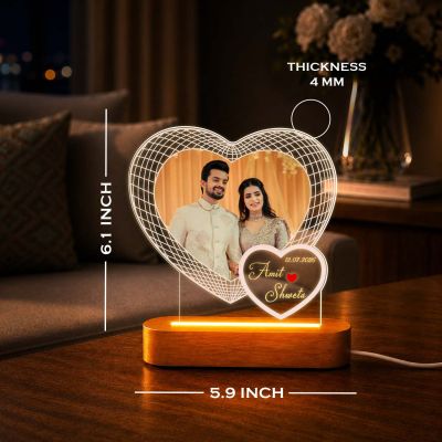 Personalized Heart Shape LED Photo Frame with Custom Name & Date – Romantic Couple Gift, Anniversary & Wedding Gift for Husband, Wife, Boyfriend, Girlfriend, Wedding Keepsake & Home Decor